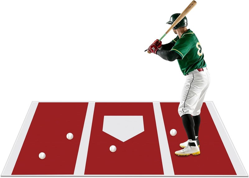 Wibeelee 6 x 4 ft Baseball Hitting Mat with Non-Slip Rubber Backing High-Visibility Printed Stripes Cushioned Surface Durable Indoor/Outdoor Batting Mat Portable Batting Stance Practice Mat - Image 1